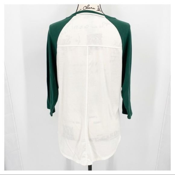 State of Mine Joyful Pullover Raglan Tee 3/4 Sleeve Green & Cream Medium - Picture 4 of 6